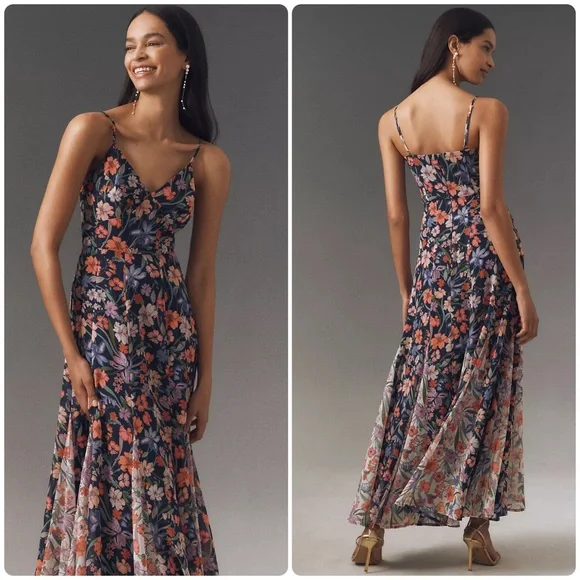 Anthropologie 12 Hutch Belinna Sleeveless V-Neck Godet A-Line Maxi Dress - Picture 4 of 13
